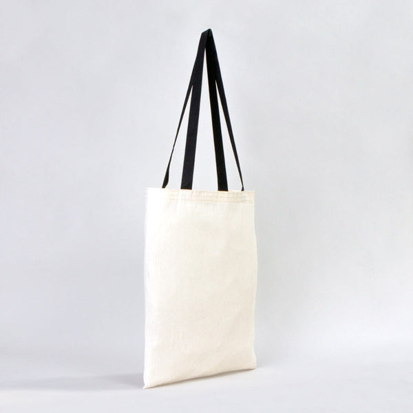 Cotton Tote Bag 14"x16" with Black Handles – Natural Raw Cotton Reusable Bag