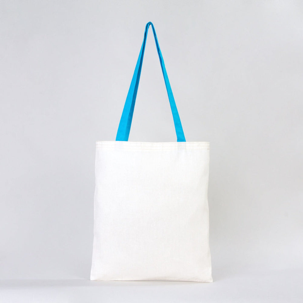 Cotton Tote Bag with Turquoise Handles – 14x16 in Reusable Plain Cotton Bag