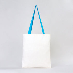 Cotton Tote Bag with Turquoise Handles – 14x16 in Reusable Plain Cotton Bag