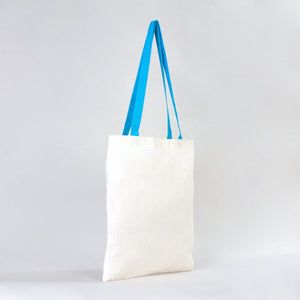 Cotton Tote Bag with Turquoise Handles – 14x16 in Reusable Plain Cotton Bag