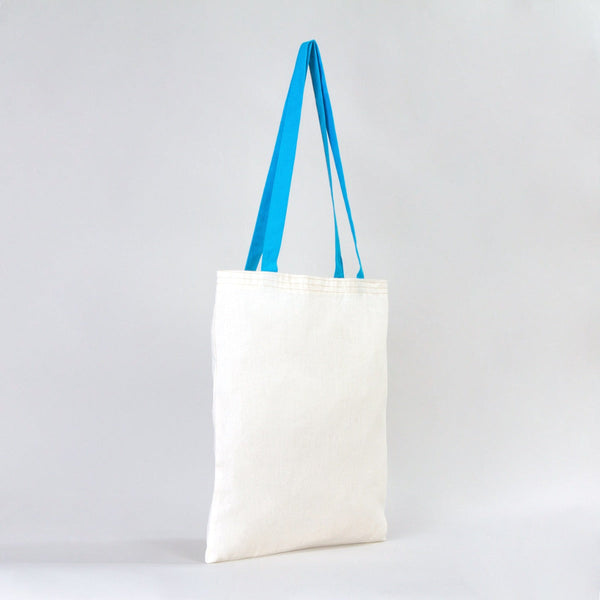 Cotton Tote Bag with Turquoise Handles – 14x16 in Reusable Plain Cotton Bag