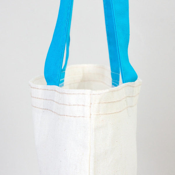 Cotton Tote Bag with Turquoise Handles – 14x16 in Reusable Plain Cotton Bag