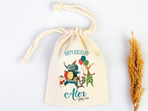 Happy 1st Birthday Favour Bags, Custom Party Bags for first birthday, Personalized Favor Bags - Custom Goodie Bags - Happy Animals For Kids - Pamusan.com