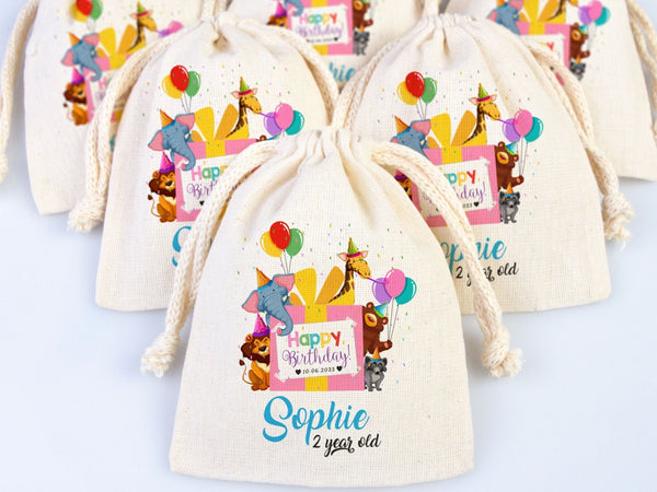 Personalized Animal Party Bags for 1st Birthday - Happy Animals Goodie Bags - Pamusan.com