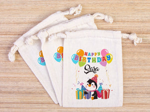 Happy Birthday Gİft Bags, Penguin, Custom Party Bags for first birthday, Personalized Bags - Custom Goodie Bags - Happy Animals For Kids - Pamusan.com