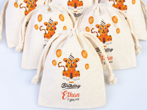 Happy Birthday Tiger Design, Custom Name Bags, Custom Party Bags for first birthday, Personalized Bags