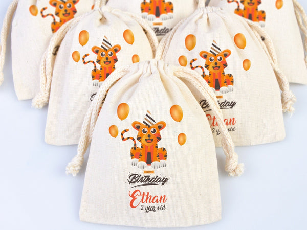 Happy Birthday Tiger Design, Custom Name Bags, Custom Party Bags for first birthday, Personalized Bags