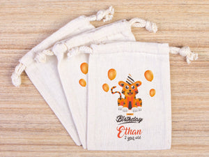 Happy Birthday Tiger Design, Custom Name Bags, Custom Party Bags for first birthday, Personalized Bags