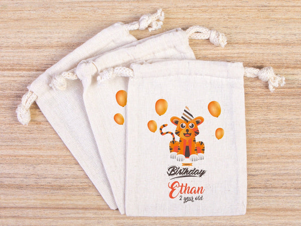 Happy Birthday Tiger Design, Custom Name Bags, Custom Party Bags for first birthday, Personalized Bags