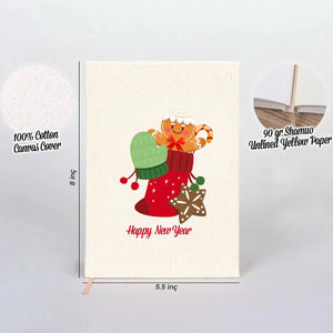 Happy New Year Canvas Notebook 6" × 8" (15 × 20 cm) – Personalized Holiday Journal - Pamusan.com
