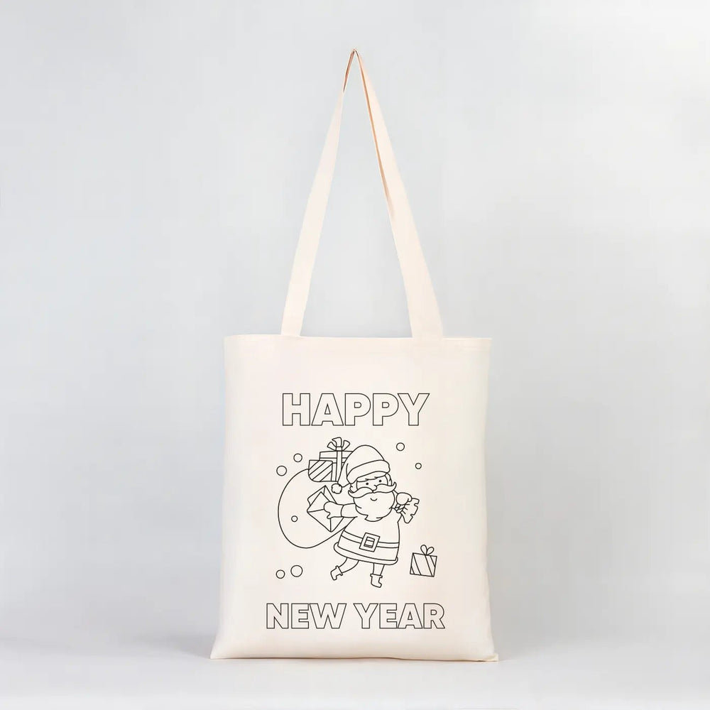 Happy New Year Coloring Cotton Tote – Fun & Creative DIY Bag for Kids - Pamusan.com