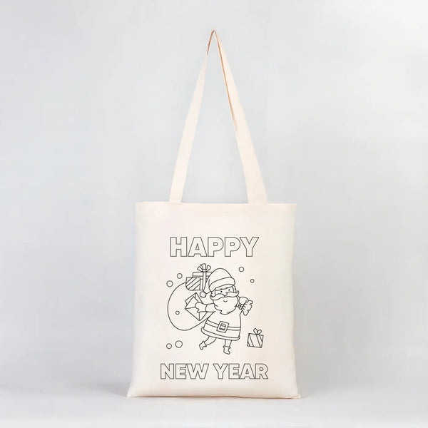 Happy New Year Coloring Cotton Tote – Fun & Creative DIY Bag for Kids - Pamusan.com