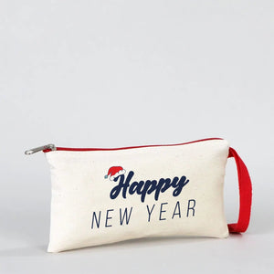 Happy New Year Pencil Case – Festive Holiday Design with Red Zipper Handle - Pamusan.com