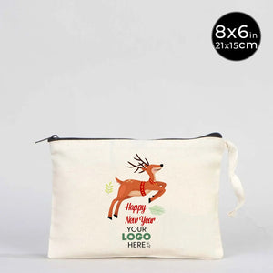 Happy New Year Zipper Pouch 8" × 6" (21 × 15 cm) – Personalized Cotton Holiday Gift Bag - Pamusan.com