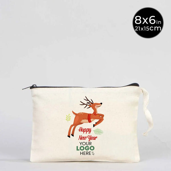 Happy New Year Zipper Pouch 8" × 6" (21 × 15 cm) – Personalized Cotton Holiday Gift Bag - Pamusan.com