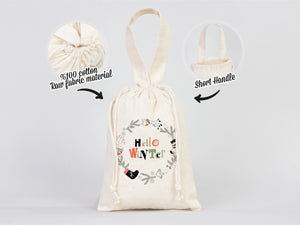 Hello Winter Gift Bags - 6"W x 8"H (15.5 cm x 20 cm) Custom Family or Company Bags, Add Logo & Text, Personalized Cotton Bags - Pamusan.com