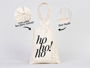 Ho Ho Ho! Christmas Tote Bags - 6"W x 8"H (15.5 cm x 20 cm) Custom Family or Company Bags - Add Your Logo & Text - Personalized Cotton Bags - Pamusan.com