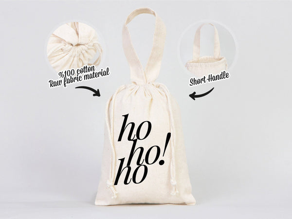 Ho Ho Ho! Christmas Tote Bags - 6"W x 8"H (15.5 cm x 20 cm) Custom Family or Company Bags - Add Your Logo & Text - Personalized Cotton Bags - Pamusan.com
