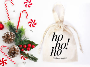 Ho Ho Ho! Christmas Tote Bags - 6"W x 8"H (15.5 cm x 20 cm) Custom Family or Company Bags - Add Your Logo & Text - Personalized Cotton Bags - Pamusan.com