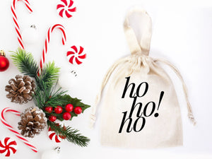 Ho Ho Ho! Christmas Tote Bags - 6"W x 8"H (15.5 cm x 20 cm) Custom Family or Company Bags - Add Your Logo & Text - Personalized Cotton Bags - Pamusan.com