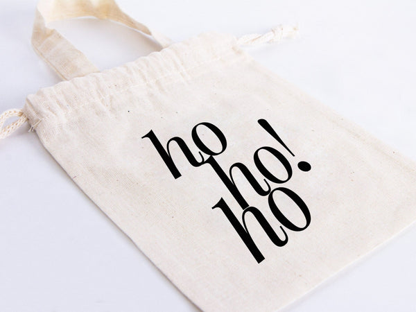 Ho Ho Ho! Christmas Tote Bags - 6"W x 8"H (15.5 cm x 20 cm) Custom Family or Company Bags - Add Your Logo & Text - Personalized Cotton Bags - Pamusan.com