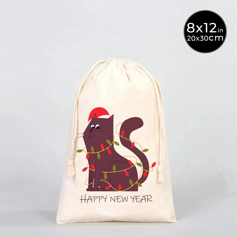 Holiday Cotton Gift Pouch 8" × 12" (20 × 30 cm) – Natural Drawstring Bag for Festive Gifts - Pamusan.com
