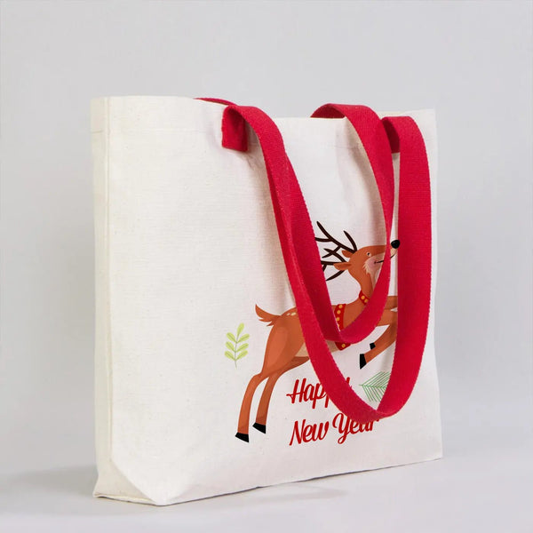Holiday Crew Christmas Tote – Santa Design, 18" x 14" x 3" (45 x 35 x 8 cm) Canvas Bag - Pamusan.com