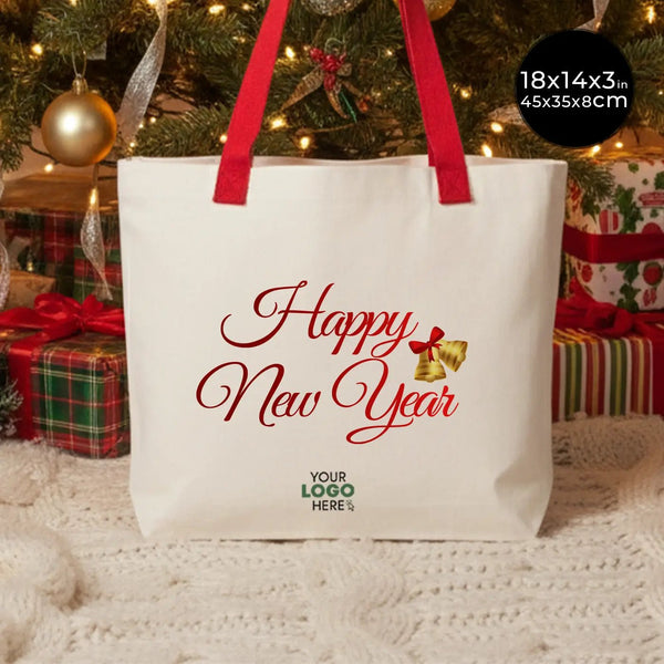 Holiday Crew Christmas Tote – Santa Design, 18" x 14" x 3" (45 x 35 x 8 cm) Canvas Bag - Pamusan.com