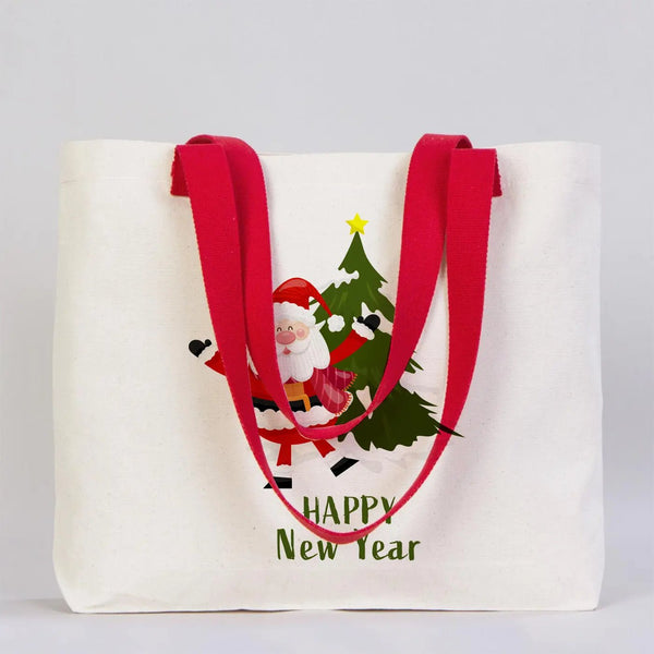 Holiday Crew Christmas Tote – Santa Design, 18" x 14" x 3" (45 x 35 x 8 cm) Canvas Bag - Pamusan.com