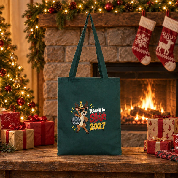 Holiday Gift Bags Bulk – Green, Yellow or Navy Cotton Gabardine Tote Bags 14" × 16" (35 × 40 cm), 18 Christmas & New Year 2027 Designs - Pamusan.com