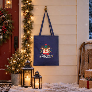 Holiday Gift Bags Bulk – Green, Yellow or Navy Cotton Gabardine Tote Bags 14" × 16" (35 × 40 cm), 18 Christmas & New Year 2027 Designs - Pamusan.com