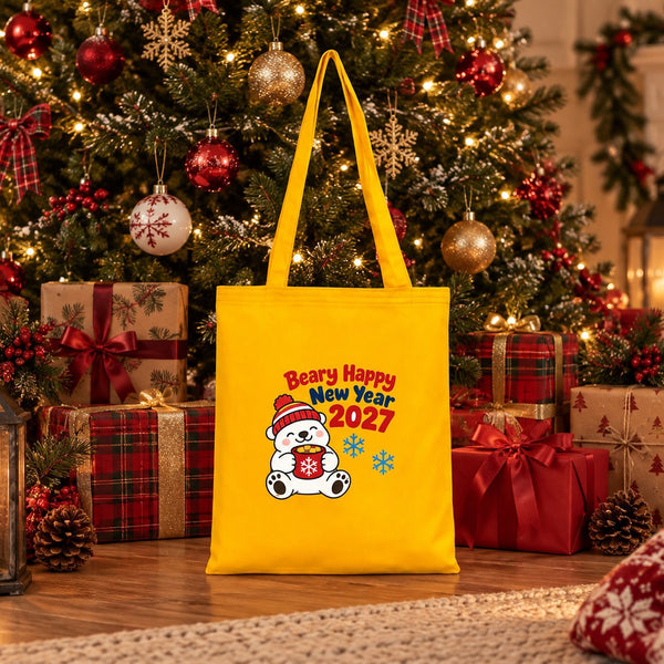 Holiday Gift Bags Bulk – Green, Yellow or Navy Cotton Gabardine Tote Bags 14" × 16" (35 × 40 cm), 18 Christmas & New Year 2027 Designs - Pamusan.com