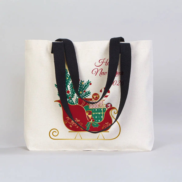 Holiday Logo Canvas Tote Bag – Custom Christmas Tote 18"x14"x3" (45 x 35 x 8 cm) - Pamusan.com