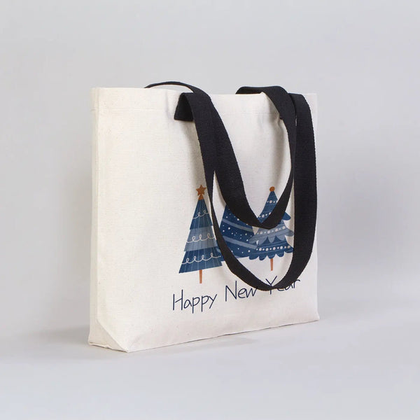 Holiday Logo Canvas Tote Bag – Custom Christmas Tote 18"x14"x3" (45 x 35 x 8 cm) - Pamusan.com