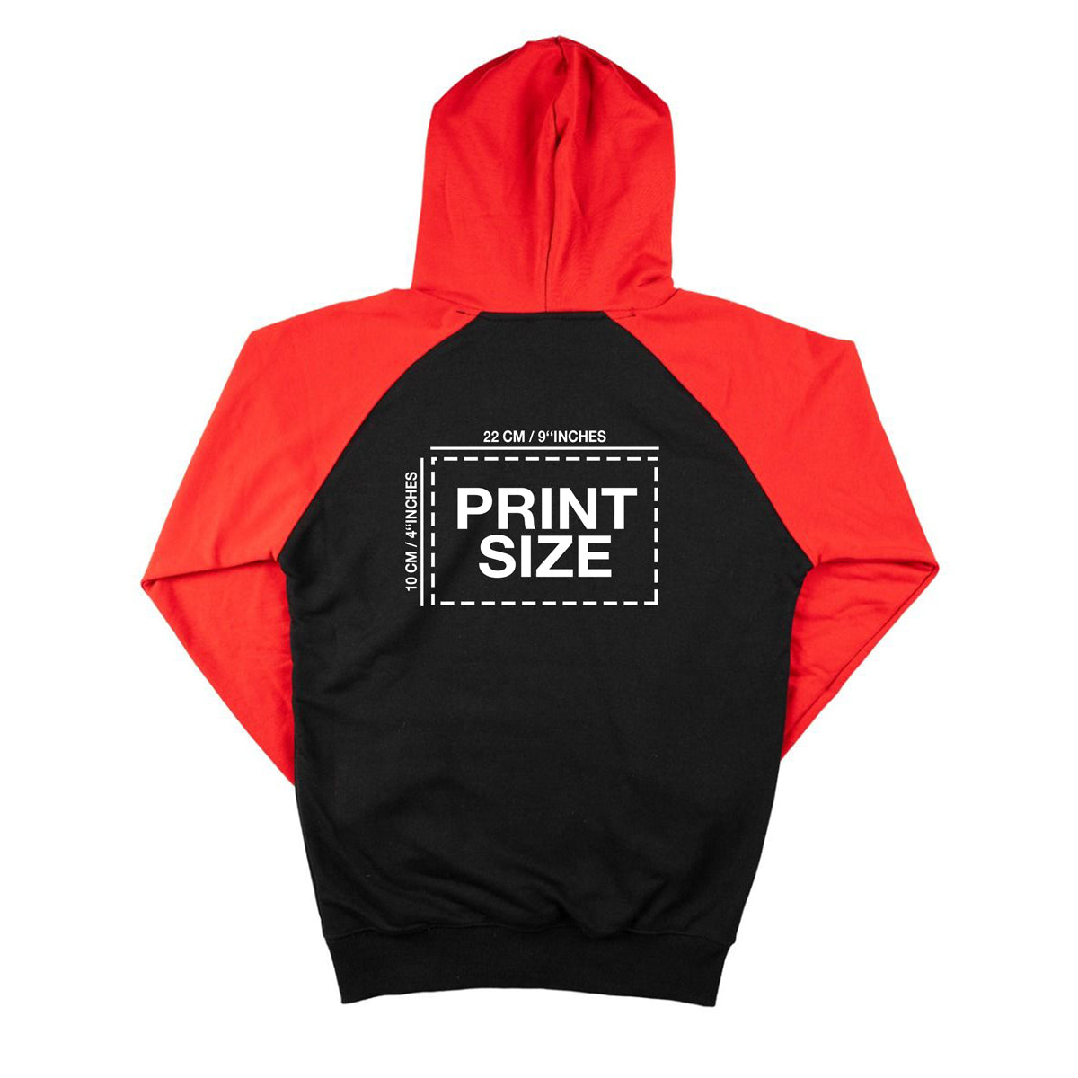 Printed Raglan Arm Hoodie Sweatshirt Red 100 Cotton 3 Thread