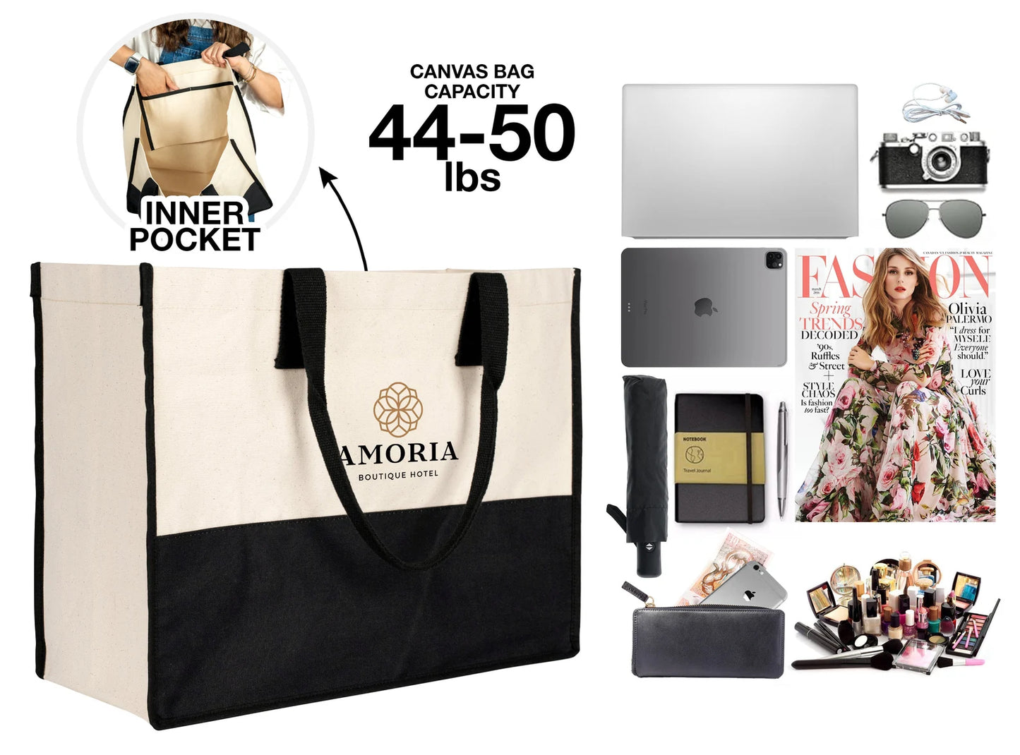 Elegant Black and Natural Canvas Bag for Events and Promotions