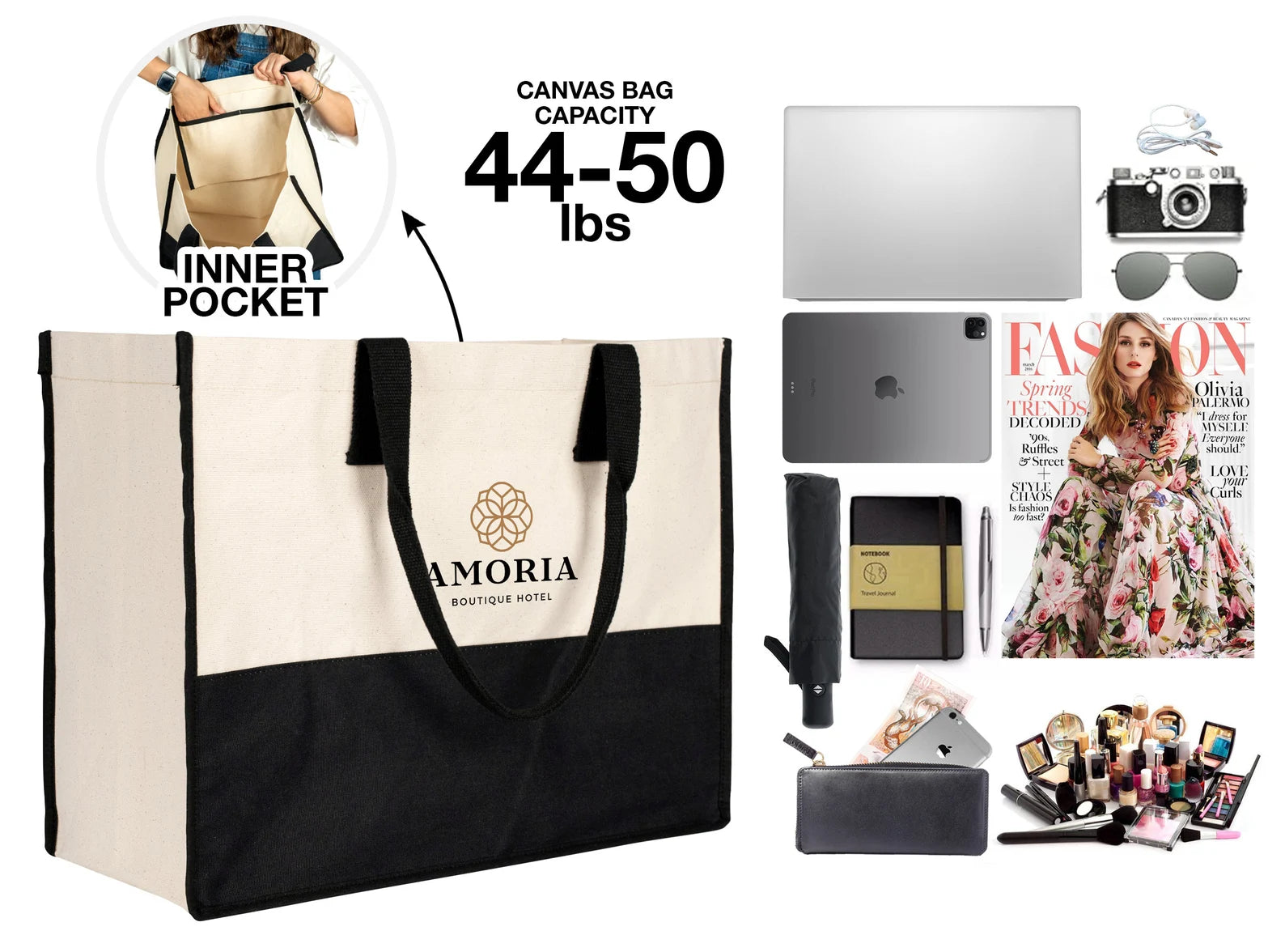 Elegant Black and Natural Canvas Bag for Events and Promotions