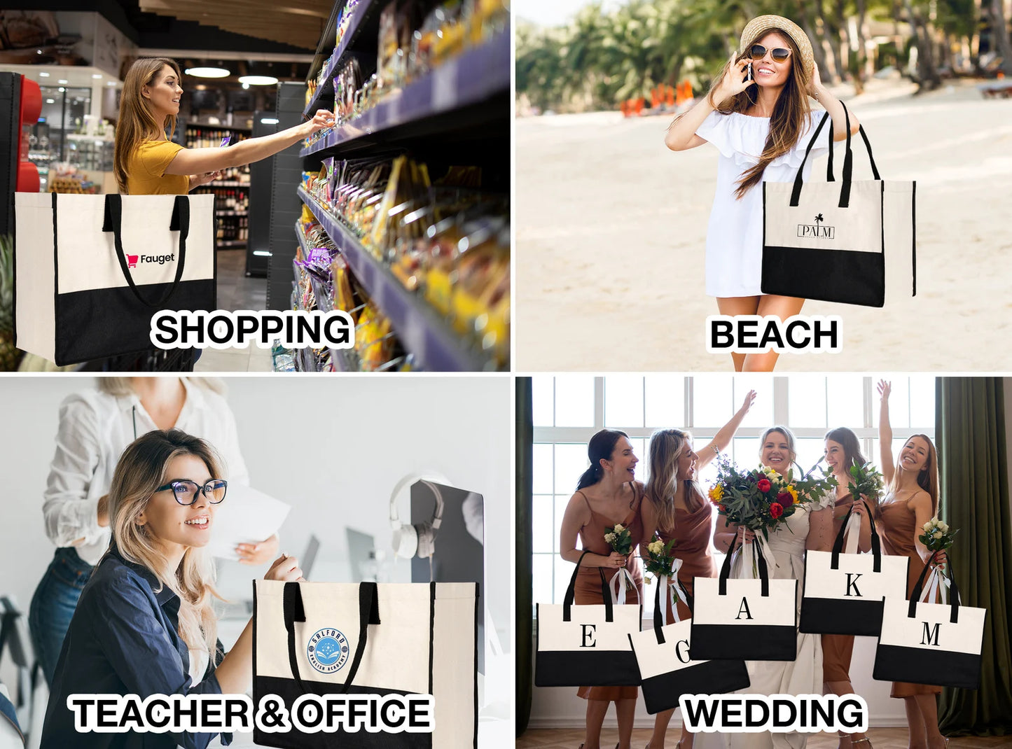 Large Elite Personalized Canvas Tote – Custom Travel, Spa, Hotel Gift Bag with Pocket