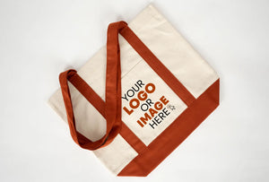 Large Trend Canvas Shopping Bag with Brown Handle, 16"W x 14"H x 5"L, Large Tote Bag 12 Oz, Personalized