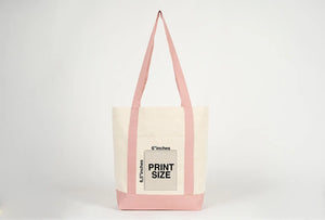 Large Trend Canvas Shopping Bag with Pink Handle, 16"W x 14"H x 5"L, Large Tote Bag 12 Oz, Personalized