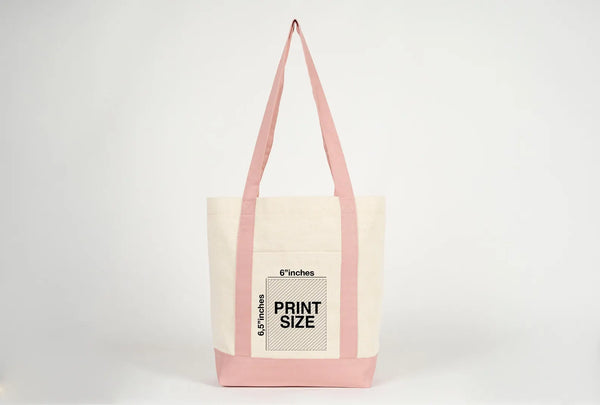 Large Trend Canvas Shopping Bag with Pink Handle, 16"W x 14"H x 5"L, Large Tote Bag 12 Oz, Personalized