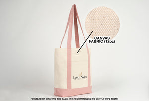 Large Trend Canvas Shopping Bag with Pink Handle, 16"W x 14"H x 5"L, Large Tote Bag 12 Oz, Personalized