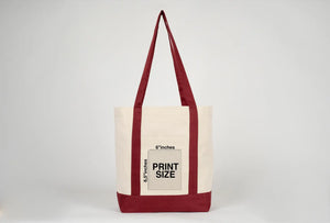 Large Trend Canvas Shopping Bag with Burgundy Handle, 16"W x 14"H x 5"L, 12 Oz, Personalized