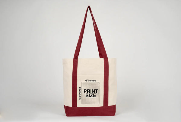 Large Trend Canvas Shopping Bag with Burgundy Handle, 16"W x 14"H x 5"L, 12 Oz, Personalized