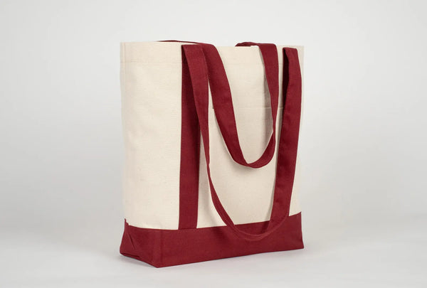 Large Trend Canvas Shopping Bag with Burgundy Handle, 16"W x 14"H x 5"L, 12 Oz, Personalized
