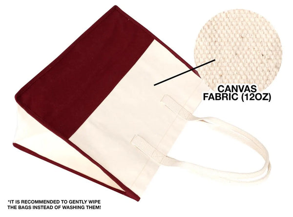 Large Burgundy Canvas Tote with Black Bottom Panel
