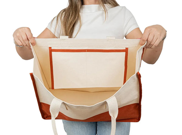 Durable canvas tote bag close-up with reinforced stitching