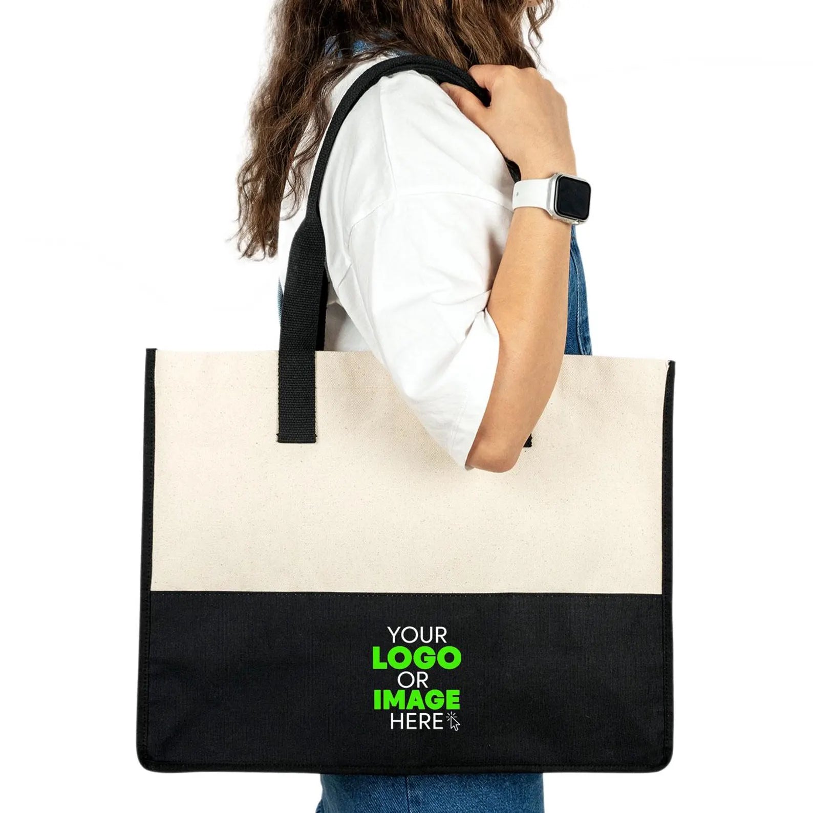 Large Black Canvas Tote Bag with Custom Logo for Hotels and Spas