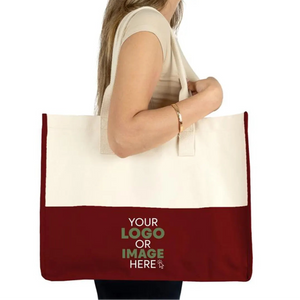 Custom Logo Canvas Tote Bag – Burgundy and Natural Color
