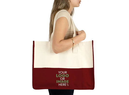 Custom Logo Canvas Tote Bag – Burgundy and Natural Color